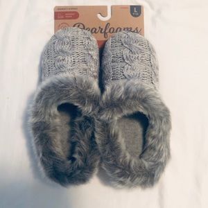 Grey knit slippers